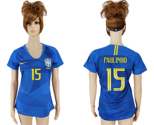 Women's Brazil #15 Paulinho Away Soccer Country Jersey